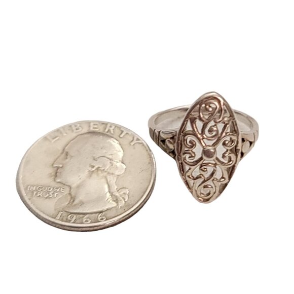 Sterling Silver 925 Oval Filigree Ring Size 7 E893 - Picture 6 of 9